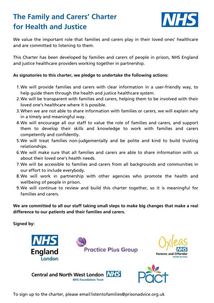 Family And Carers’ Charter For Health And Justice We Value The Important Role That Families And Carers Play In Their Loved Ones’ Healthcare And Are Committed To Listening To Them. This Charter Has (1)